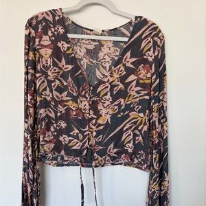 Roxy Floral V-Neck Blouse - Pink and Yellow